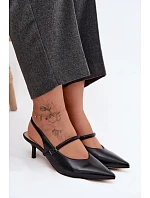 Kožené Lodičky Sandály na Podpatku S Páskem D&A CR61-3046 Černé