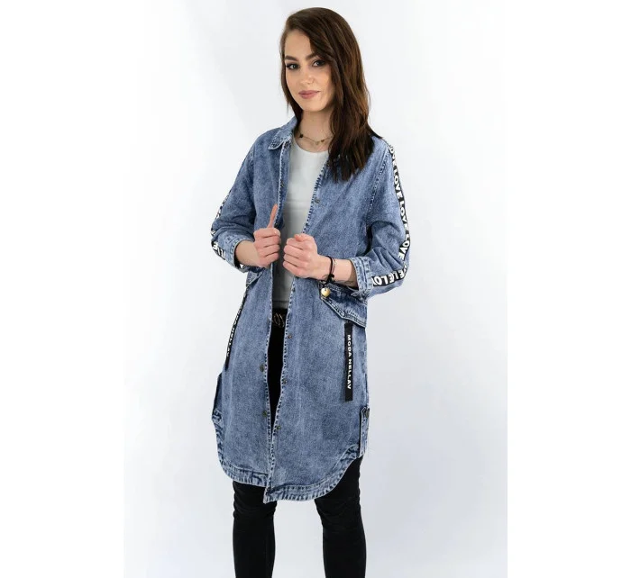 Svetlo modrá voľná dámska džínsová bunda / prikrývka cez oblečenie (C101)