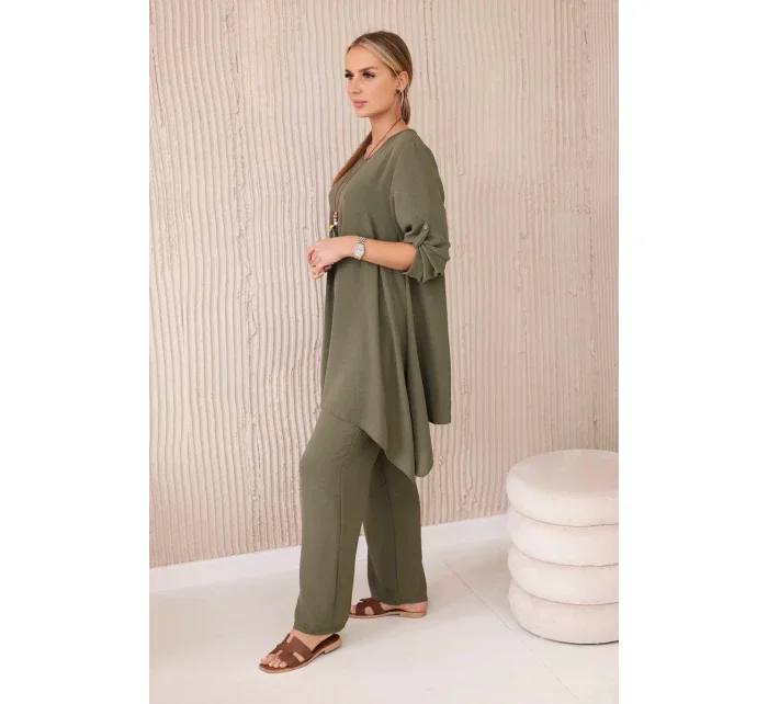 Sada halenky + kalhot s přívěskem khaki Sada halenky + kalhot s přívěskem khaki