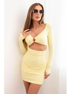 Dámské šaty s dlouhým rukávem a průstřihem v pase s ozdobným model 21086136 žlutý - K-Fashion