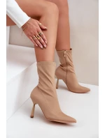 Materiałowe Botki Na Szpilce Ciemnobeżowe Amune