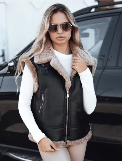 Dámska kožená vesta s ovčou kožou čierna FashionStreet TY5251