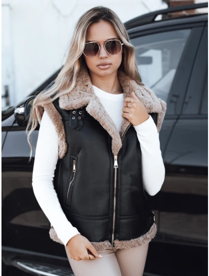 Dámská kožená vesta s ovčí kůží černá Dstreet model 21993168 - FashionStreet