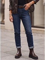 Dámske džínsy Mom Fit s opaskom a vysokým pásom, tmavomodré, FashionStreet UY3110 Dámske džínsy Mom Fit s opaskom a vysokým pásom, tmavomodré, FashionStreet UY3110