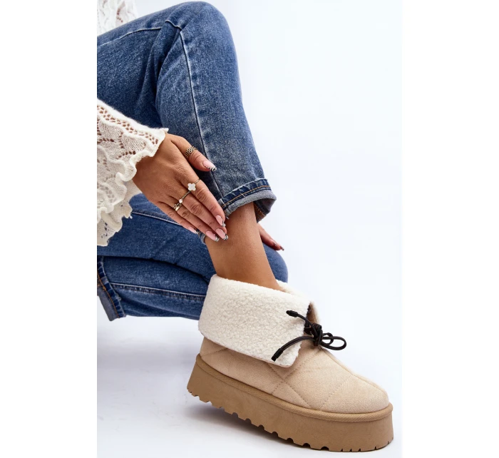 Śniegowce Na Platformie Z Kożuchem Jasnobeżowe Olimuka Śniegowce Na Platformie Z Kożuchem Jasnobeżowe Olimuka