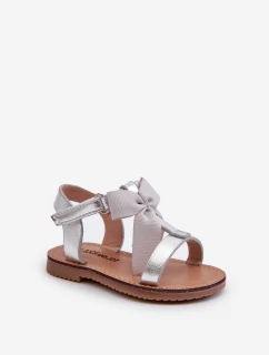 Dětské sandálky S Mašlí Na suchý zip Stříbrné model 21662850 - Boto