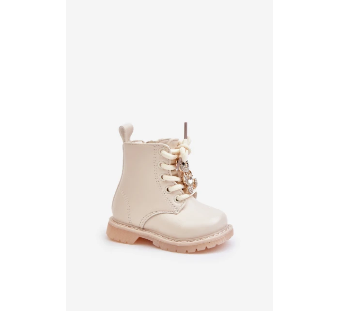 Zateplené dětské boty s medvídkem na zip béžové model 21678623 - Boto