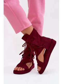 Dámské sandály Eko semiš s vysokým páskem a šněrováním Bordó Ferlisse