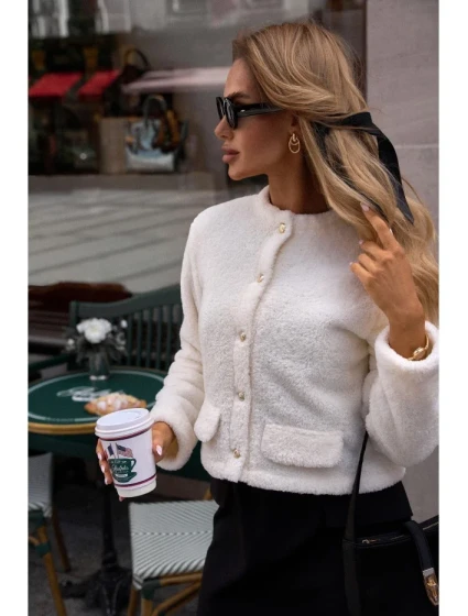 M807 Orezaná bunda s medvedíkom - ecru