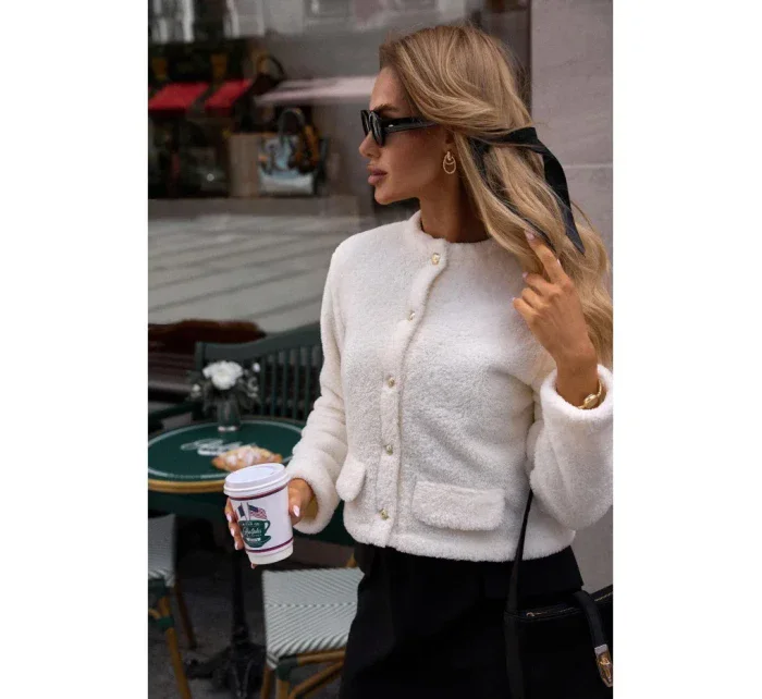 M807 Orezaná bunda s medvedíkom - ecru