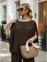 Dámska viskózová súprava so širokými nohavicami, hnedá, FashionStreet AY1201