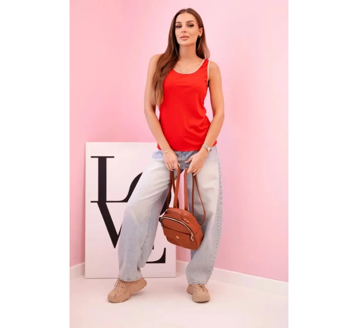 Dámská halenka na ramínka s ozdobným lemem červený Dámská halenka na ramínka s ozdobným lemem červený