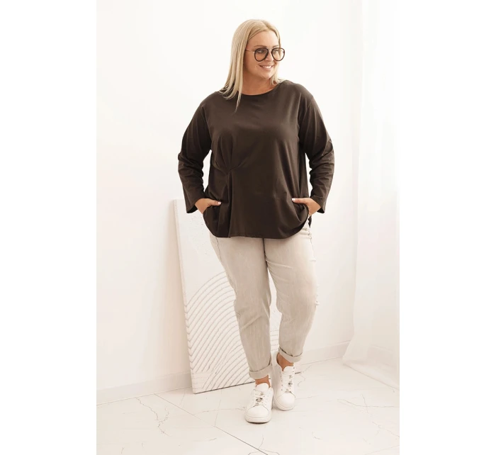 Dámska blúzka v nadmernej veľkosti s bavlnou, vreckom a vyhrnutými rukávmi kiwi