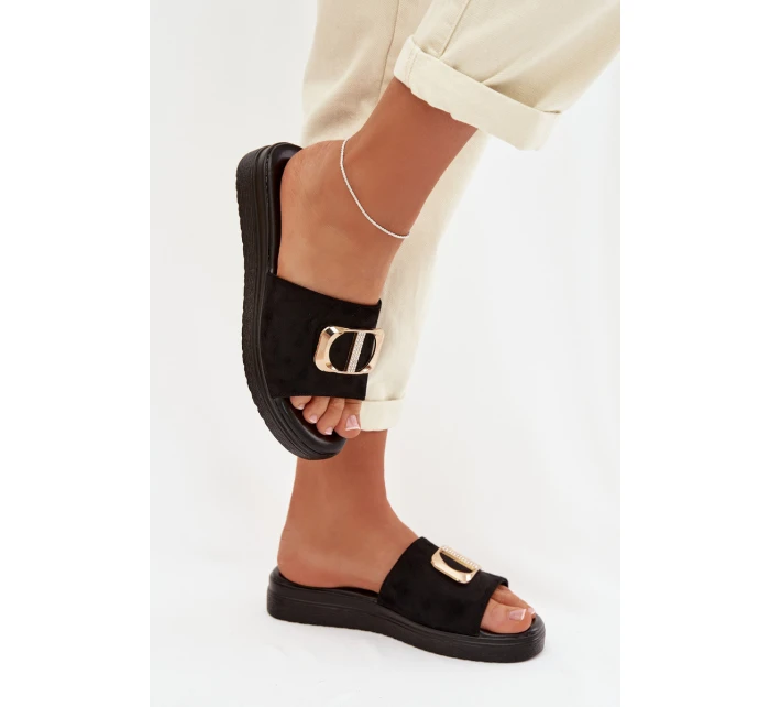 Dámské pantofle se zlatým detailem Černé Elmera Dámské pantofle se zlatým detailem Černé Elmera