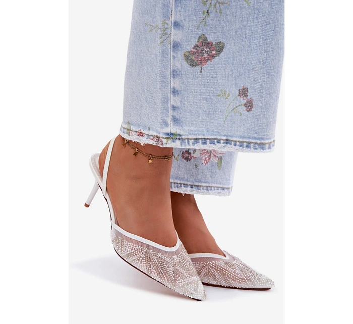 Zdobené sandály s síťkou na jehle bílé Bedira