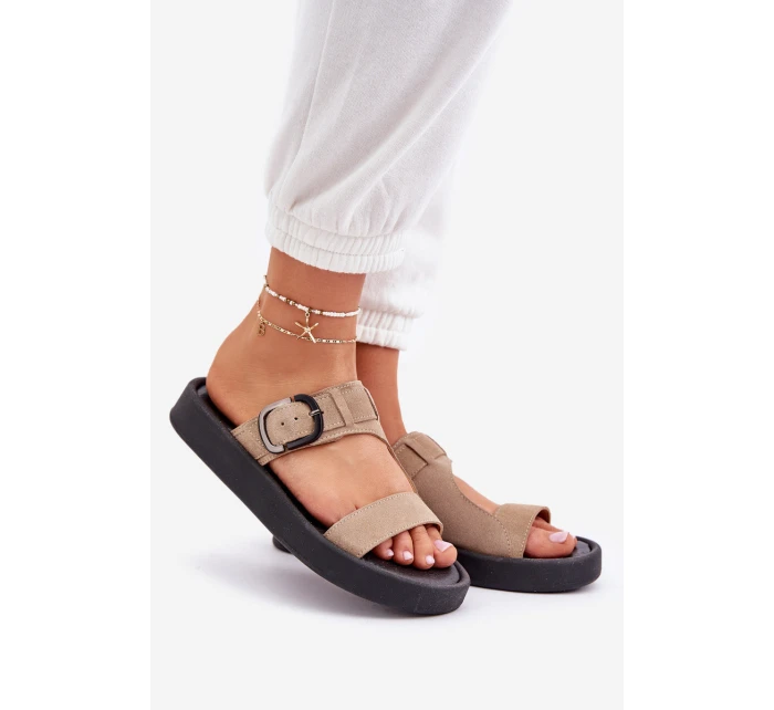 Dámské Semišové Pantofle Na Platformě Béžové model 21682483 - Zazoo