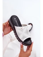 Skórzane Klapki Damskie Na Koturnie Vinceza 41477 Białe