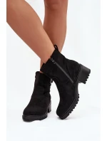 Ocieplane Botki Damskie Na Niskim Obcasie Klocku Z Klamrą Czarne  Helvina