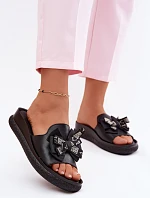 Dámske kožené papuče s mašľou S.Barski KV61-6061 Black