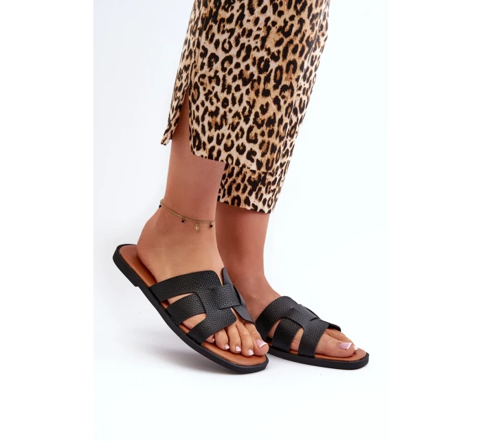 Dámske ploché papuče z ekokože, čierne Risamay Dámske ploché papuče z ekokože, čierne Risamay