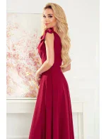 ELENA - Dlhé dámske šaty vo vínovej bordovej farbe s výstrihom a zaväzovaním na ramenách 405-1 ELENA - Dlhé dámske šaty vo vínovej bordovej farbe s výstrihom a zaväzovaním na ramenách 405-1