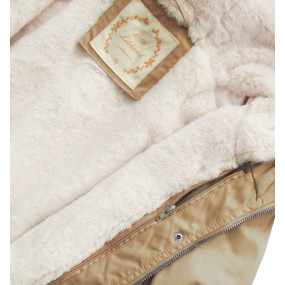 Béžová dámska zimná bunda parka s kapucňou a odopínacou podšívkou (7626big)