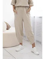 Súprava bavlnená blúzka + nohavice béžová