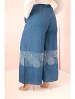 Dámské kalhoty Plus Size se širokými nohavicemi a model 21156793 výšivkou džínové - K-Fashion