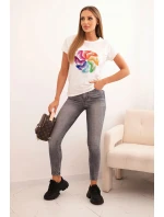 Dámská bavlněná blůza s krátkým rukávem a barevným potiskem ecru