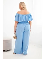 Dámský overal Plus Size s odhalenými model 22092406 s volánem a širokými nohavicemi modrý - K-Fashion Dámský overal Plus Size s odhalenými model 22092406 s volánem a širokými nohavicemi modrý - K-Fashion