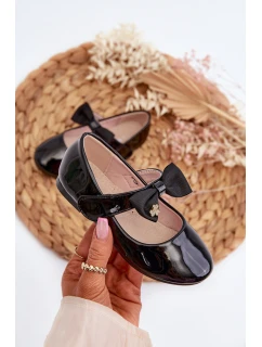 Balerinki Dziecięce Lakierowane Z Kokardą Na Rzep Czarne Kocia