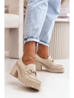 Zazoo 20175 Półbuty Damskie Na Słupku Skóra Naturalna Jasnobeżowe