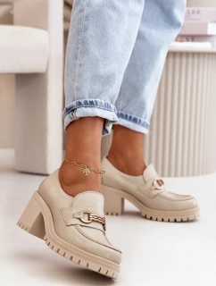 Zazoo 20175 Półbuty Damskie Na Słupku Skóra Naturalna Jasnobeżowe