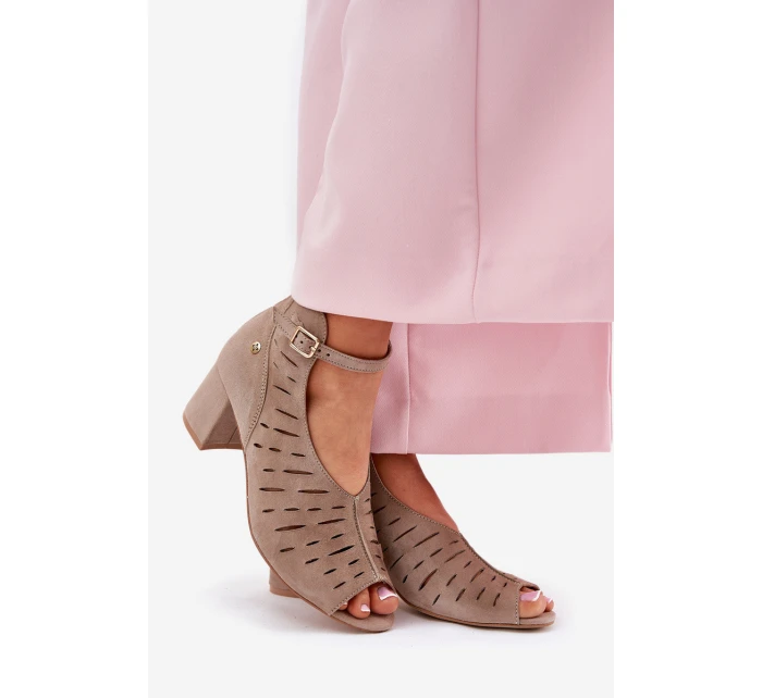 Zamszowe Botki Damskie Na Słupku Maciejka 06893-10 Ciemnobeżowe