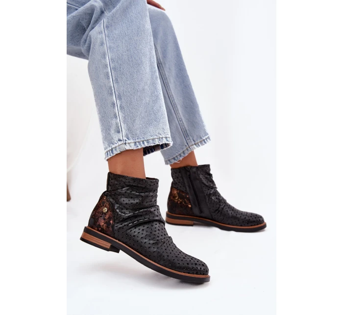 Kožené kotníkové boty s perforovaným vzorem Maciejka 05922-01 Černé