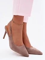 Dámské sandály na podpatku z přírodního semiše tmavě béžové Kandy