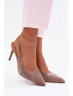 Dámské sandály na podpatku z přírodního semiše tmavě béžové Kandy