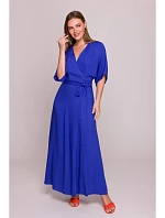 S406 Viskózové maxi šaty so zavinovacím vzorom - modré