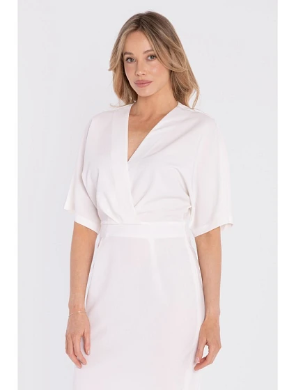 model 22152304 Midi šaty se zavinovacím střihem ecru barva - STYLOVE