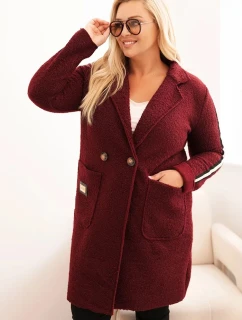 Dámske Plus veľkosť Faux ovčej vlny kabát s vreckami bordová