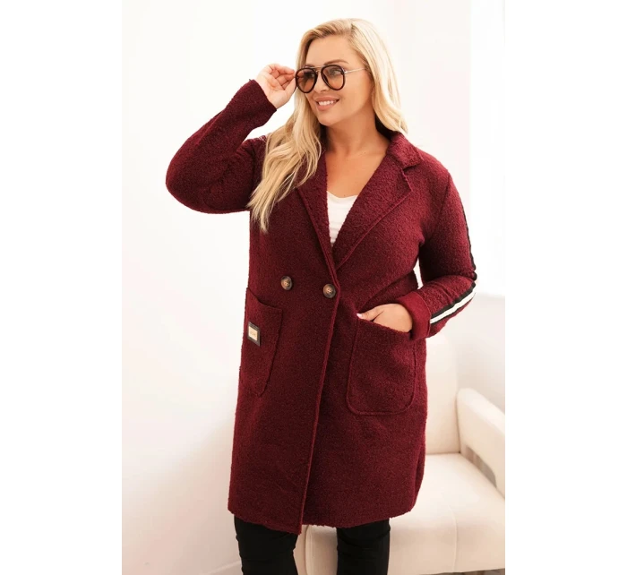 Dámske Plus veľkosť Faux ovčej vlny kabát s vreckami bordová