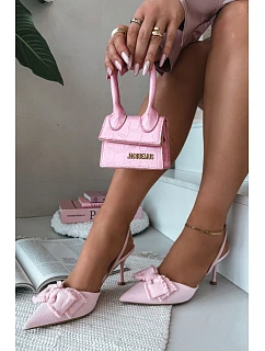 Dámské sandály na podpatku s mašlí Růžové Hestia