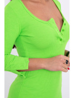 Šaty s gombíkovým výstrihom neónovo zelenej farby