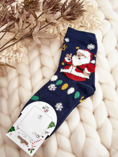 Dámske ponožky so Santa Clausom, tmavomodré