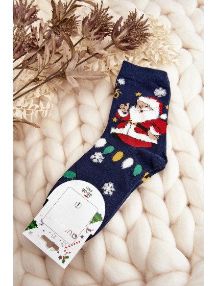 Dámske ponožky so Santa Clausom, tmavomodré