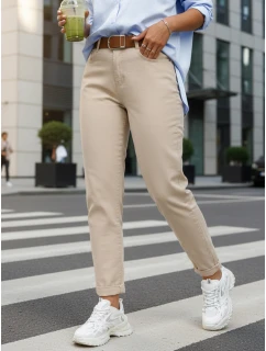 Jeansy damskie mom fit z wysokim stanem beżowe model 22014084 - FashionStreet