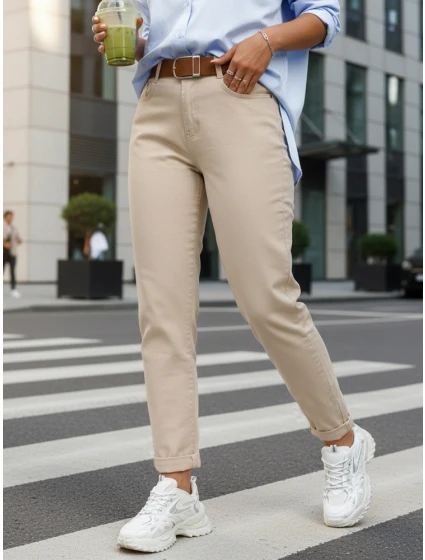 Jeansy damskie mom fit z wysokim stanem beżowe model 22014084 - FashionStreet