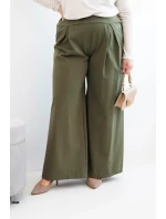 Dámské kalhoty Plus Size s širokými nohavicemi a model 21911620 khaki - K-Fashion