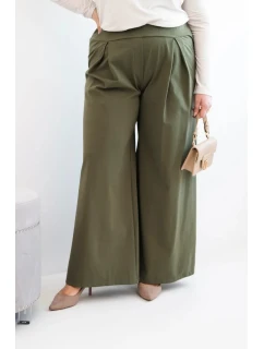 Dámské kalhoty Plus Size s širokými nohavicemi a model 21911620 khaki - K-Fashion