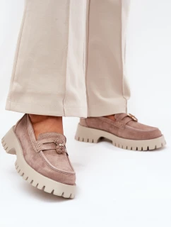 Zamszowe Mokasyny Damskie Z Przypinką Miś Vinceza 79533 Beżowe